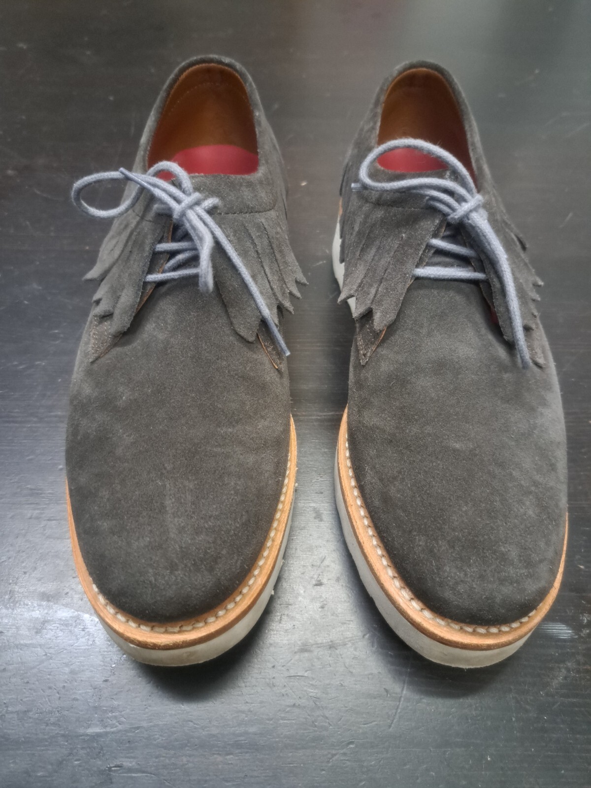 SAOLA Scarpe Grenson grigio scamosciato UK 3 5 Derby Brogues bianco suola gomma Inghilterra donna.