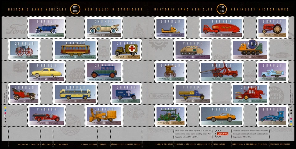 1996 Canada Post Thematic Collection #72 - Historic Land Vehicles - Sheet of 25 - Image 2 of 2