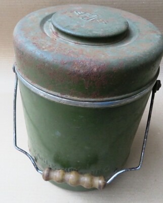 1960 Flask Vacuum Eagle Brand JAPAN Thermos Green Scrape Color