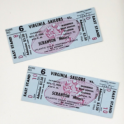 1966 Arlington VA Virginia Sailors Scranton Miners ACFL Vtg Ticket Stub Football