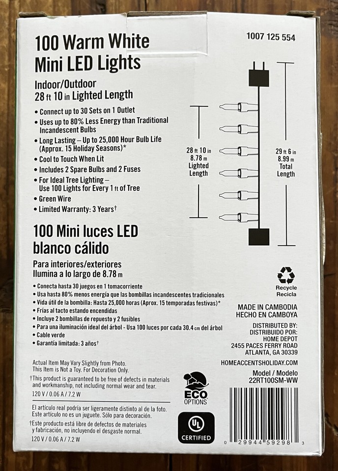 Home Accents Holiday 100 Warm White Mini LED Lights indoor/outdoor 28