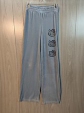 Hello Kitty X Forever 21 Blue Velour Sweatpants Rhinestones Pajamas Size Small