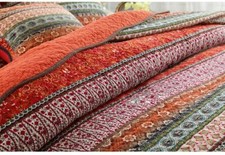 NEW  CHIC XL BROWN RED GREEN ORANGE COUNTRY SOUTHWEST WESTERN CABIN QUILT SET