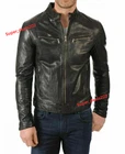 Lambskin Classic Mens Black Leather Cafe Racer Biker Moto Winter Jacket Outerfit