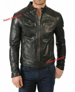 Lambskin Classic Hommes Black cuir Cafe Racer Biker Moto Winter Jacket Outerfit
