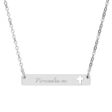Engraved Women's Cross Necklace Custom Jewellery Personalised Cross Bar Necklace