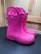 Crocs Youth Size J2 Pink Glitter Handle It Rain Boots Girls Waterproof Shoes