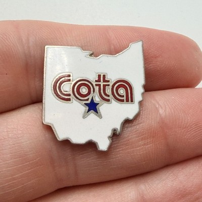 COTA Central Ohio Transit Authority Lapel Pin White Enamel State Shape Vintage