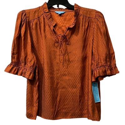 Draper James Burnt Orange Cottagecore Boho Balloon  Sleeve Ruffle Top NWT  XL