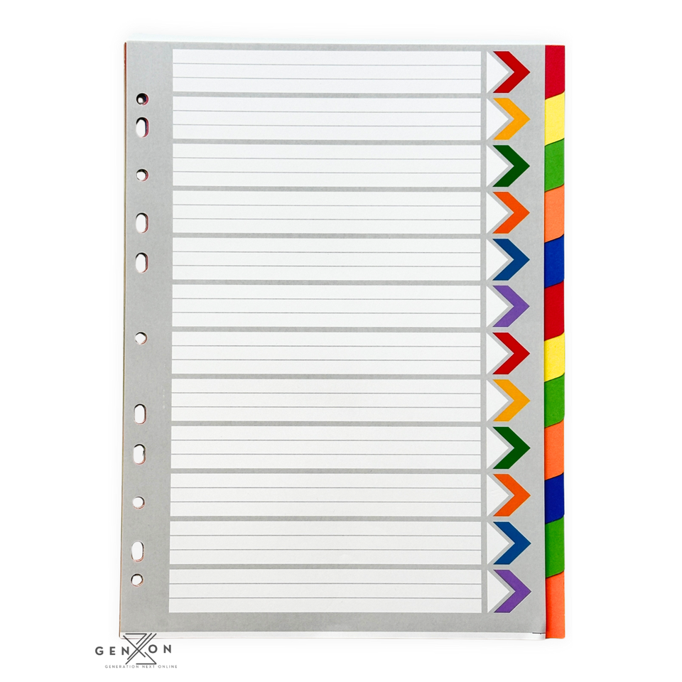 12 Subject File Filing Dividers Folder - Multi Colour A4 Punched Index ...