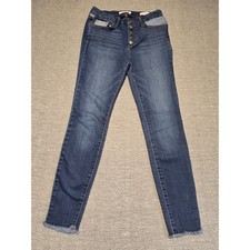 Jessica Simpson Adored High RiseAnkle Jeans Button Fly Raw Hem Dark Wash Size 27