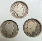 1908 1909 1910 P Barber Dimes 10C Silver 0.9 3 Coins