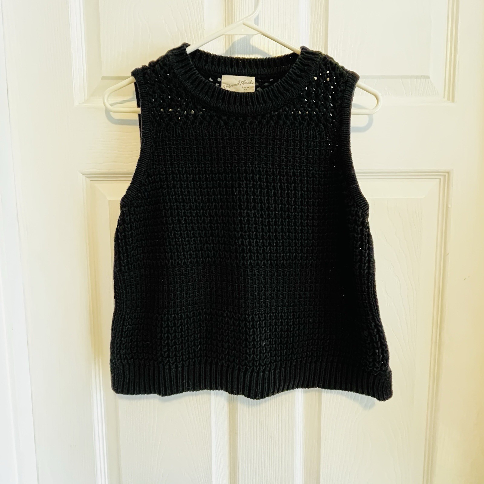 Universal Thread Black Knit Pullover Vest Crochet… - image 2