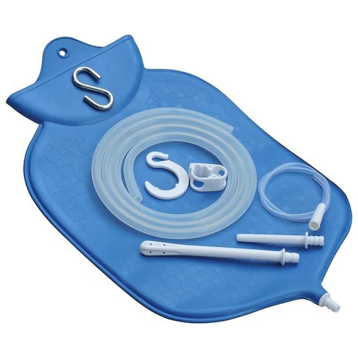 Kit de lavement du côlon en caoutchouc bleu de 4 litres avec couvercle ouvert