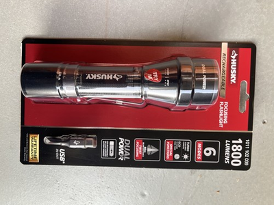 #ad Husky 1800 Lumens Dual Power LED Rechargeable Lithium Ion Focusing Flashlight $28.99
