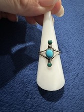 Vintage Sterling Silver 925 Native American Blue Green Turquoise Ring, Size 7
