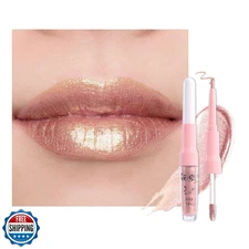 evpct Champagne Gold Metallic Glitter Lip Liner and Lipstick Combo Lip Gloss 