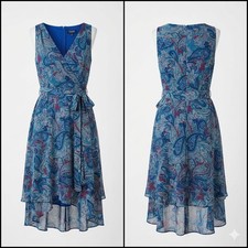 Chaps Paisley Wrap Dress Blue Sleeveless Hi Low Size 10P NWT