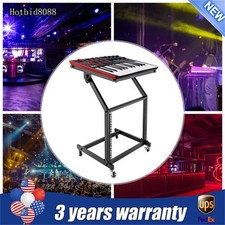 9U Rolling Rack Mount Mixer Case Stand Studio Equipment Cart Stage Amp DJ Black