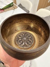 Tibetan Bronze Singing Bowl with Etched Engraved Design Mallet