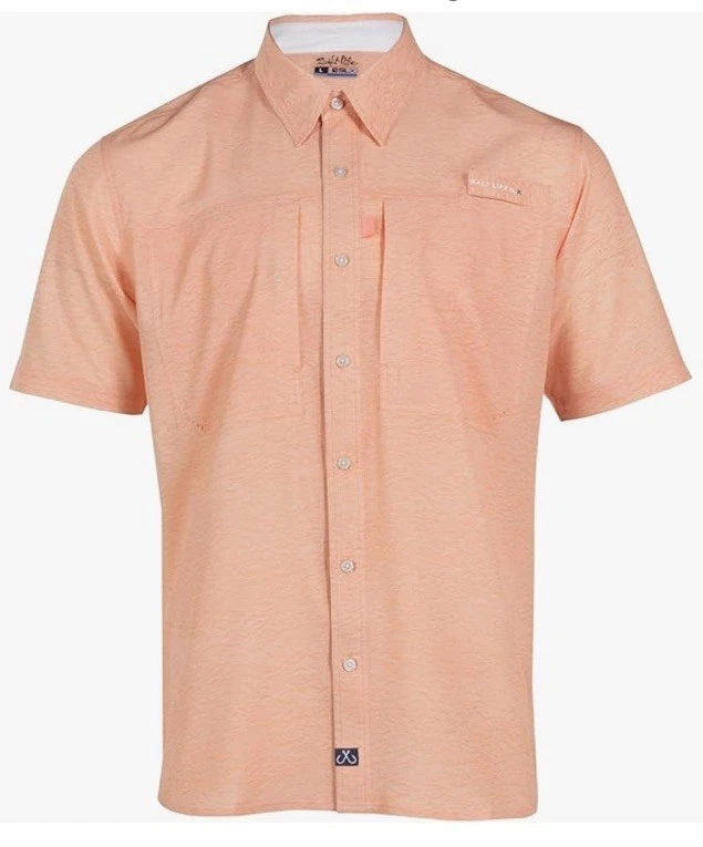 SALT LIFE MELON SLX PERFORMANCE S/S BUTTON FISHING SHIRT Men's LARGE NWT