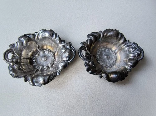 2 Antique Sterling Silver 925 Nut Dishes WILD ROSE Les Cinq Fleurs REED BARTON