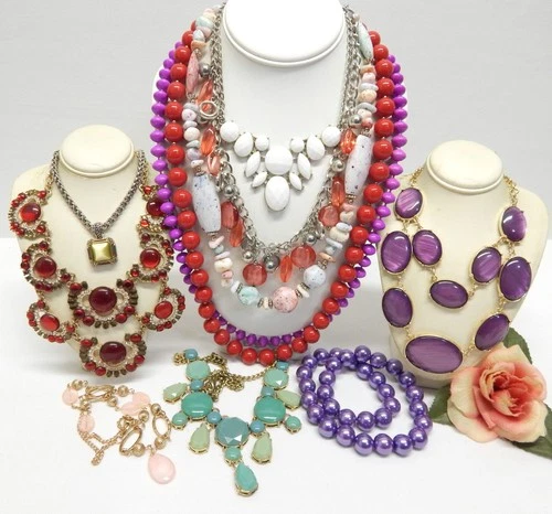 VINTAGE TO NOW FASHION /COSTUME JEWELRY NECKLACE LOT, ASSORTED TYPES & MATERIALS