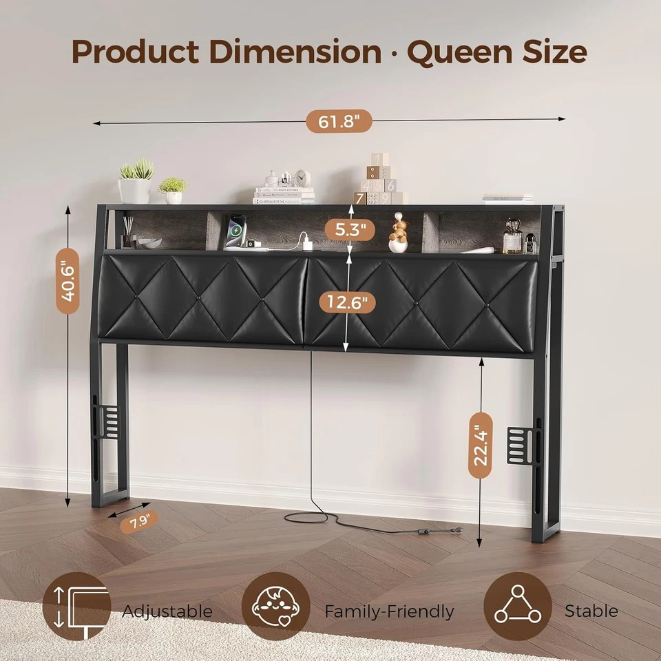 Cabecero Queen Only, Cabecero para Cama Queen Size con Almacenamiento, Hea Tapizado Foto 2 de 4