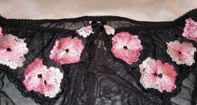 Vintage Felina Bikini Panties w Floral Embroidery Sheer Netted Black M 36