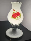 Vintage Milk Glass Hurricane Lamp Hobnail Hand Painted Rose Flower Key Turn Knob