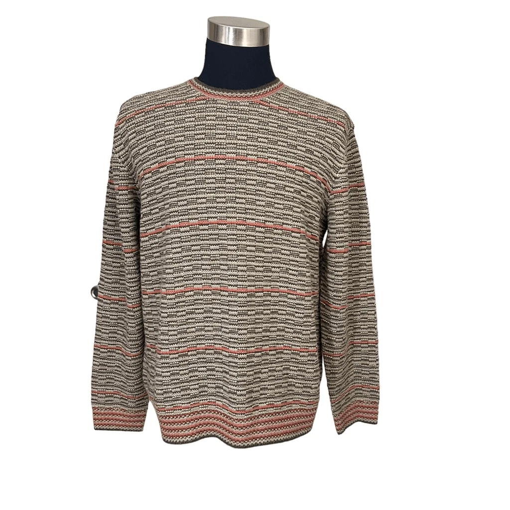 TASSO ELBA Men’s Alpaca Wool Blend Brown Marled Knit Crewneck Pullover Sweater L