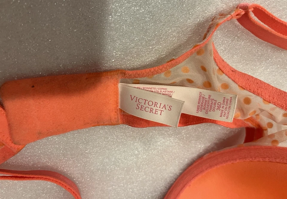 2 Sujetadores Victoria's Secret Forrados Cobertura Perfecta - Talla 36D Rosa Rayas, Naranja Foto 4 de 4
