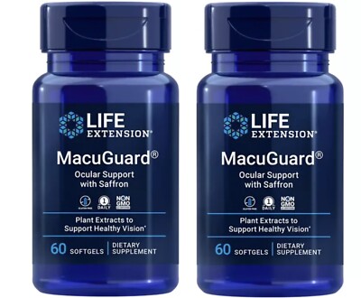 2X Life Extension MacuGuard Ocular Support w/ Saffron Softgels 60ct - Exp 3/2025