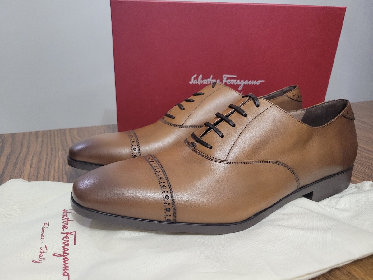Ferragamo BOSTON Leather Cap Toe Oxford Brown Dress Shoes Ambre Calf Tan 7.5 Ferragamo BOSTON Leather 7.5 D Cap Toe Gancini Oxford Men main image 3
