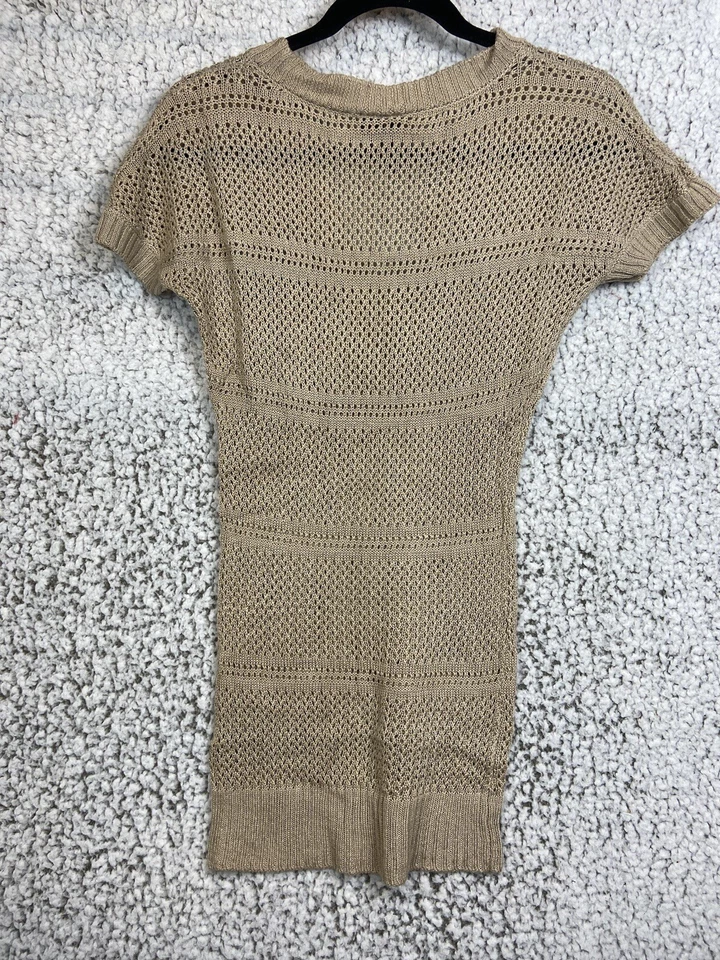 Full Tilt Beige Punto Abierto Jersey Largo Manga Corta Cuello en V Mujer Talla Pequeña Foto 3 de 4