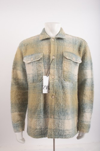 Zara Mens Shacket Jacket Blue Button Down Blue green XL X-Large 7545/527 NWT