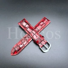 18 20 22 MM Alligator Leather Watch Strap Band Buckle Vintage Fits for Rolex Red