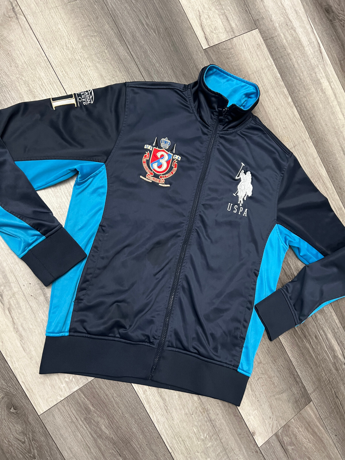 US Polo Assn Blu e Navy Track Jacket Uomo Big Pony Crest Taglia Media