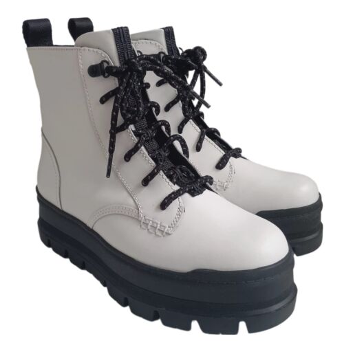 UGG Women's Sidnee Combat Boots Leather Lace Up in White Size 8 Waterproof