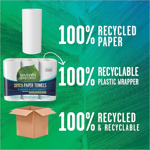 Seventh Generation 100% Recycled Paper Towels, 2 Ply, 140 Sheets, 6 Rolls - 第 3/5 張圖片