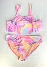 Wonder Nation Girl XL 14-16 Pink Tropical Print 2-Piece Flounce Bikini Swimsuit