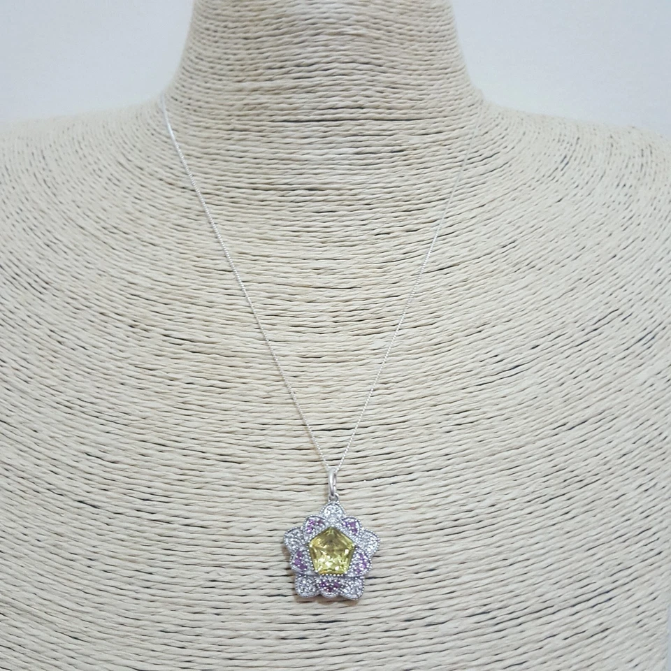 925 Sterling Silver Necklace, Genuine Peridot, Tourmaline And Zircon Pendant  - Image 2 of 4