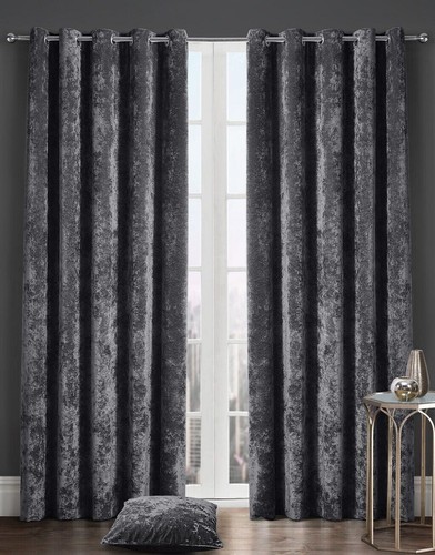 Luxury Fully Lined Eyelet Ring Top Ready Made Crushed Velvet Pair Of Curtains - Picture 7 of 19