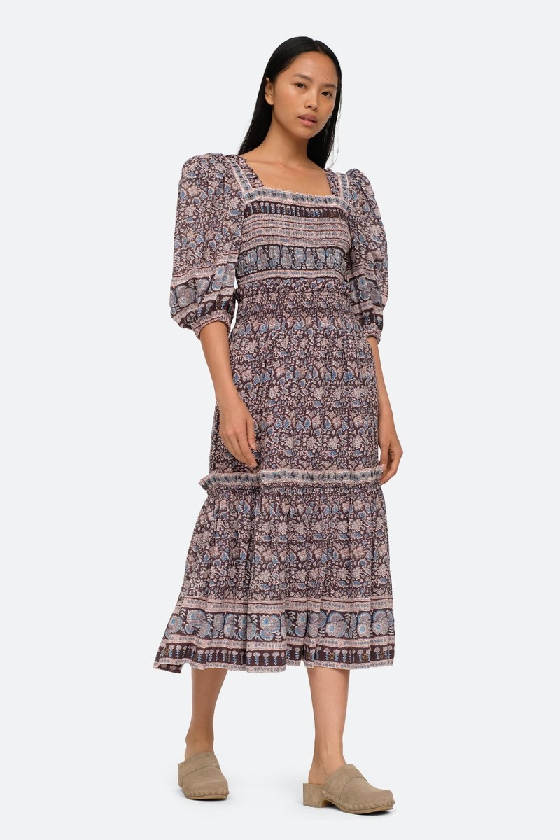 Sea New York Amaki Border Print Smocked Midi Dress S NWT | eBay