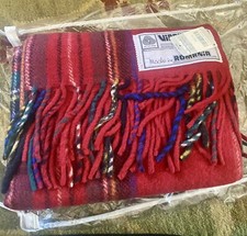 Vtg. 100 Virgin Wool Blanket Fringed Made In Romania NWT 50x60