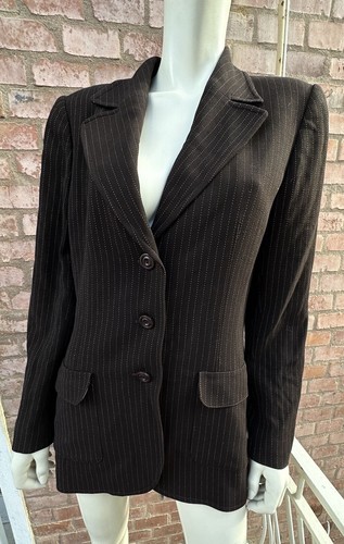 Giacca blazer vintage UNGARO Paris marrone a righe lana fodera leopardata tag... - Foto 13 di 24