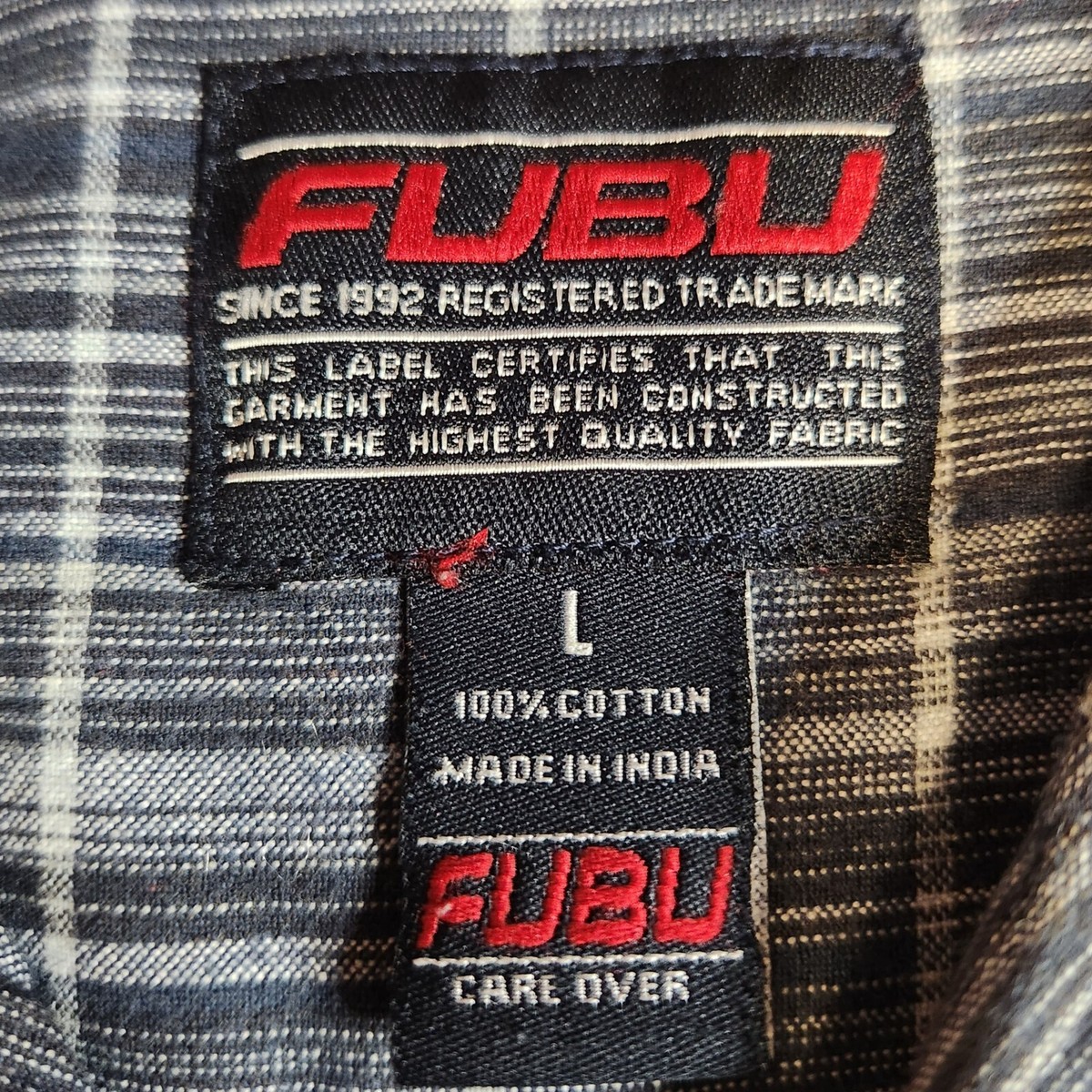 VTG FUBU Mens Shirt Sz L Black Check Button Up Short Sleeve Pocket  