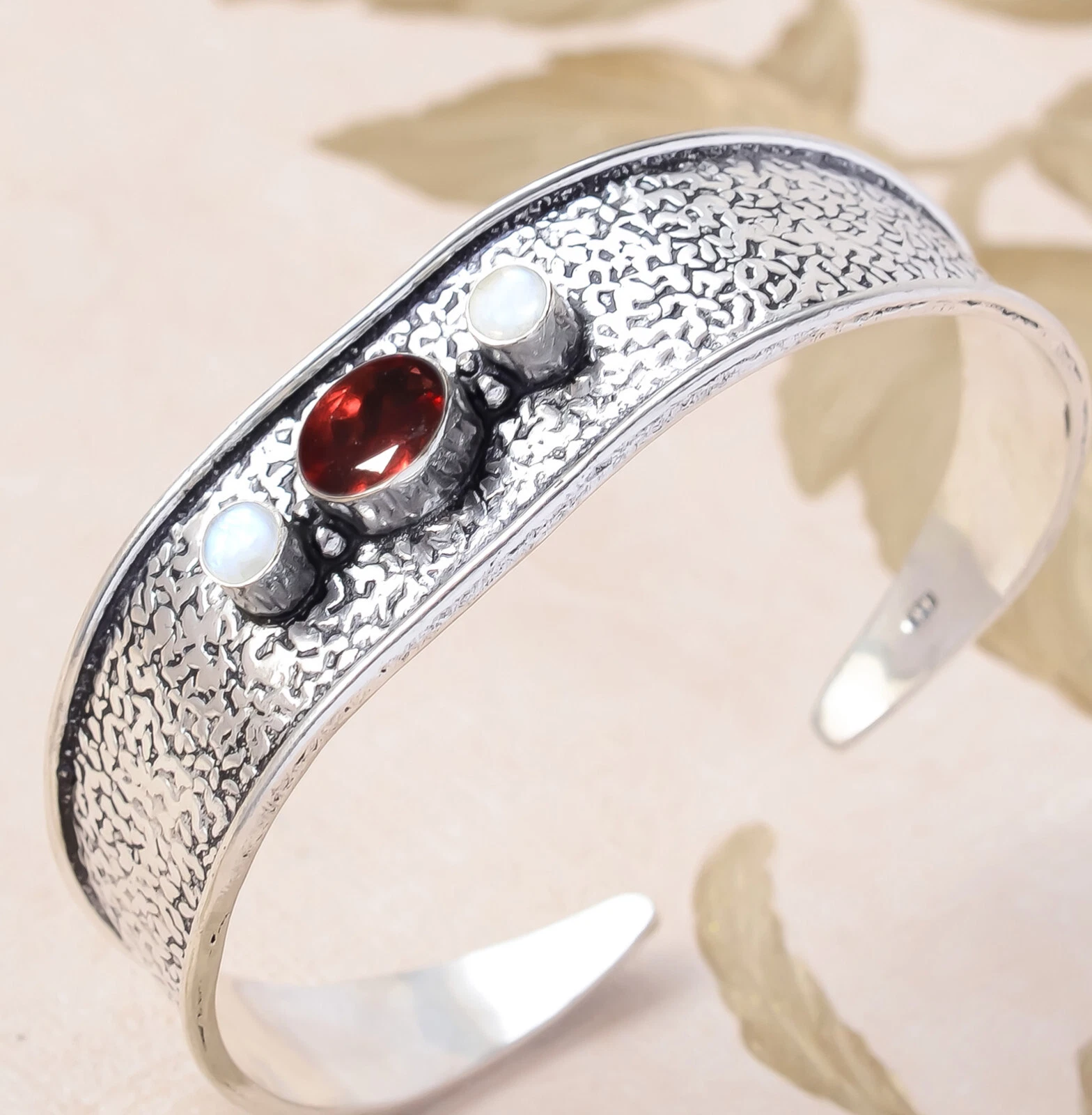 VALENTINO Bracciale Gioielli Argento Sterling 925 Taglio Granato Rosso Pietra di Luna Bracciale Migliori Auguri