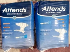 2 Attends 12 count LOT Bariatric Incontinence Briefs 2XL Unisex Adult Diapers