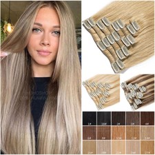 Ombre THICK Clip In 100 Remy Human Hair Extensions Full Head 8 Pieces Long Weft